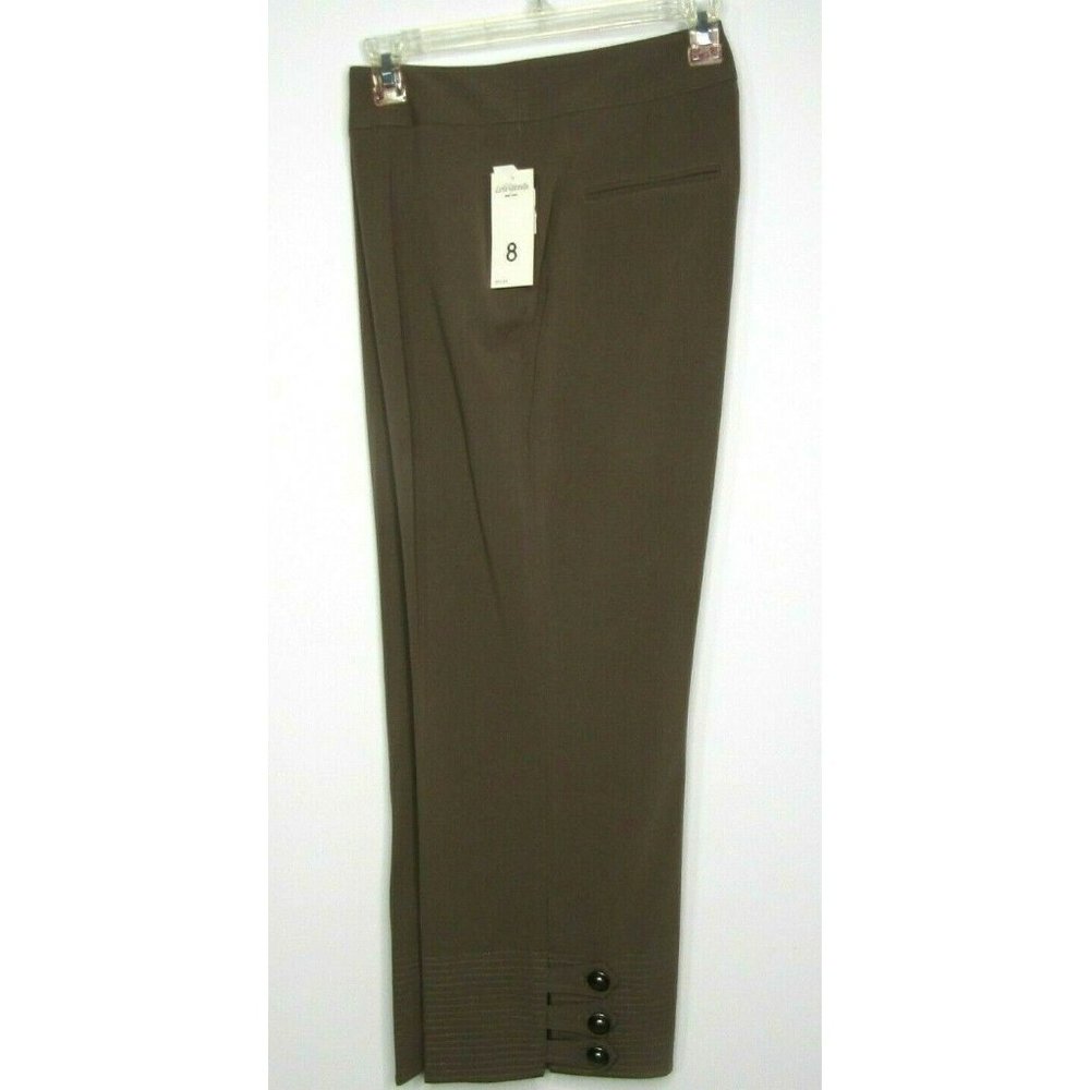New Lena Gabrielle Pants Brown Straight Leg Cropped Pants Leg Detail